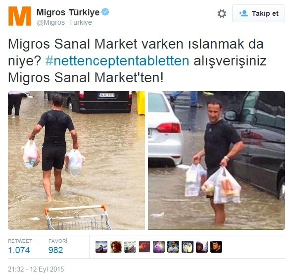 Migros Sanal Market’in sel görüntülerini kullanan sosyal medya paylaşımı