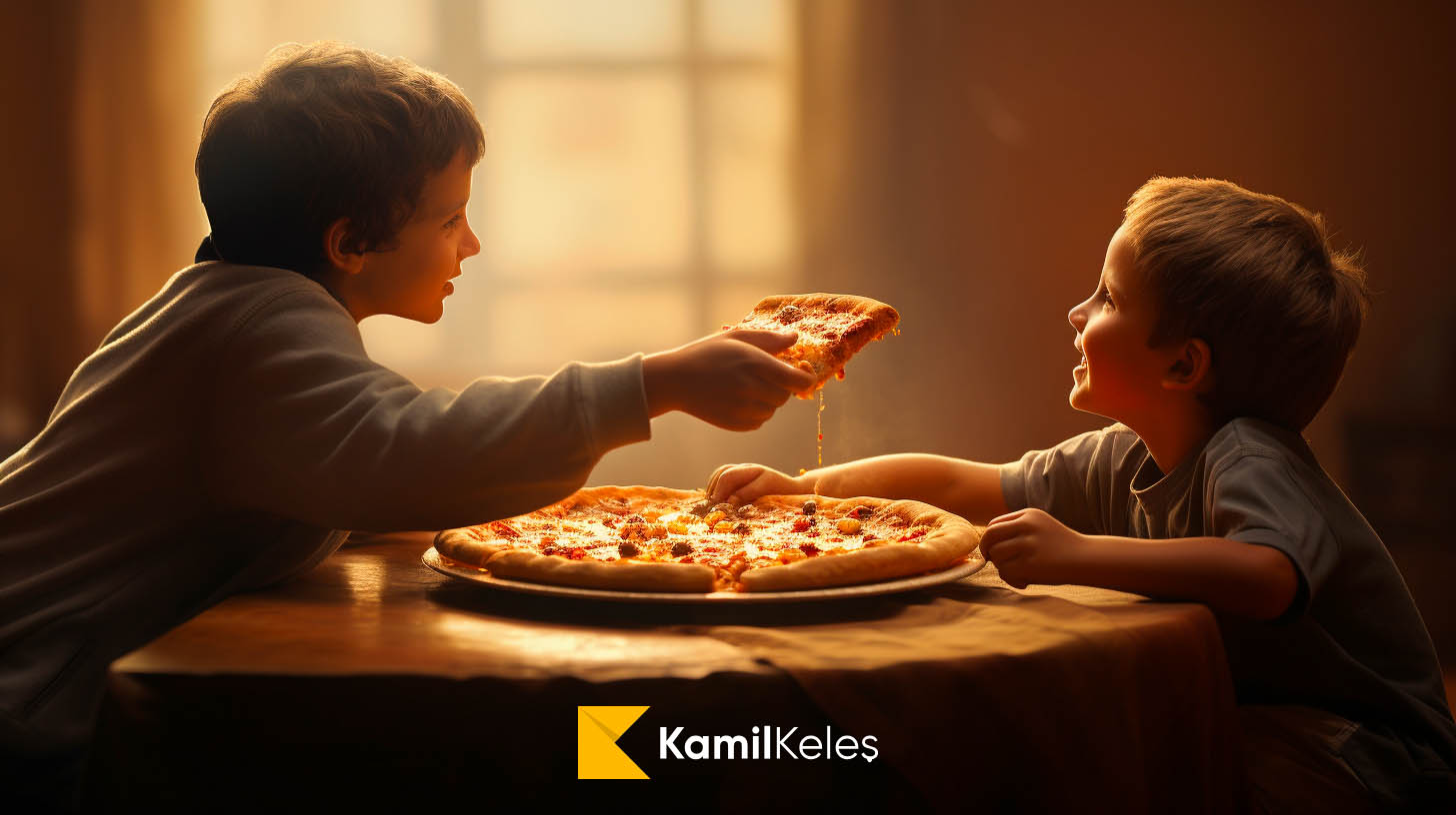 Real Time Marketing'i gösteren bir pizza ve iki kardeş görseli