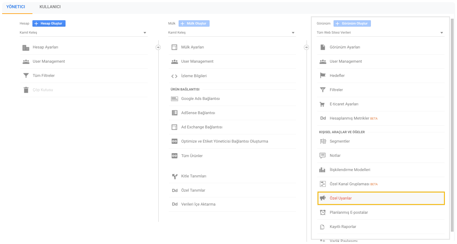 Google Analytics Özel Uyarılar