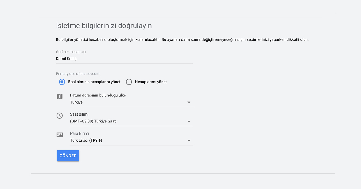 Google MCC Hesap Oluşturma