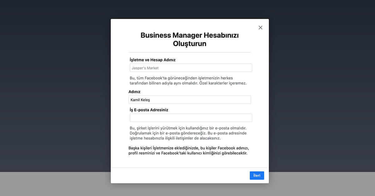 Facebook Business Manager Oluşturma