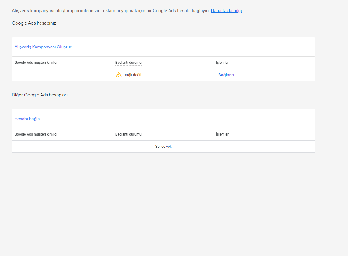 Merchant Center Hesabını Google Ads’e Bağlama