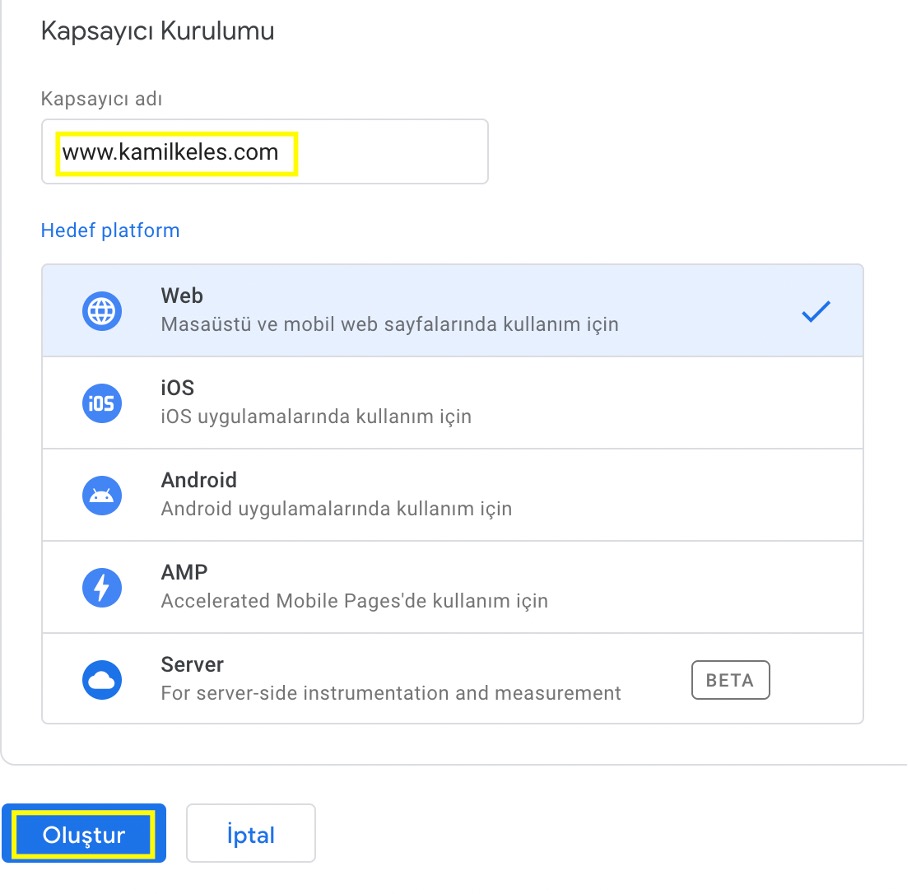 Google Tag Manager Kapsayıcı Kurulumu