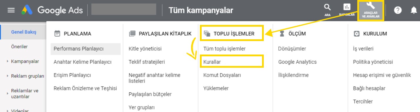 Otomatik Kurallar Toplu İşlemler